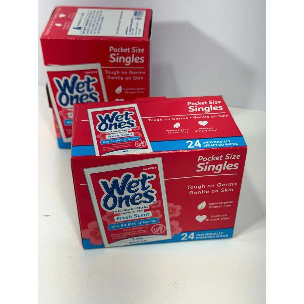 Wet Ones Antibacterial Hand Wipes Fresh Scent 24 Count Singles‎ 2 Pack 48 Total